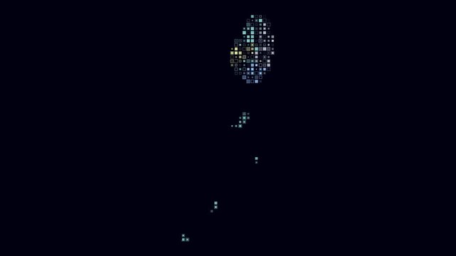 Saint Vincent and the Grenadines animated country shape. Pulsating colored dots on the map of the country. Small size square blocks.
