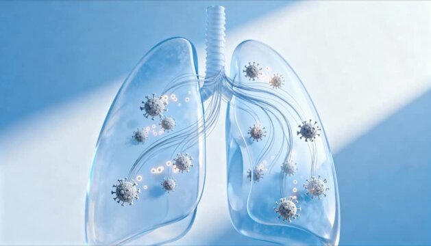 Medical educational infection flow of particles into abstract lungs for world tuberculosis day
