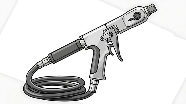 Illustration of a sandblasting gun with hose.
