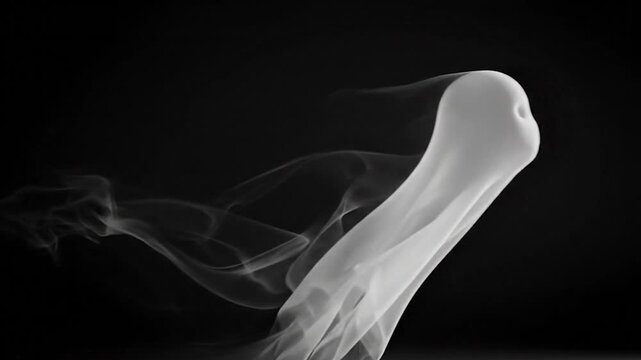 A spectral, white form floats against a dark background, suggesting a ghostly entity