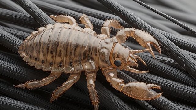 close-up scorpion on dark textured surface macro shot