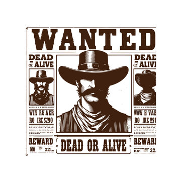  Wanted poster featuring outlaw with reward
