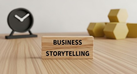 Wooden Blocks Displaying Business Storytelling Concept on a Desk Surface