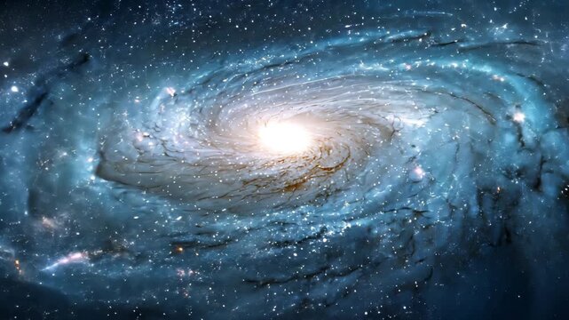 Majestic spiral galaxy swirling with cosmic dust and starlight against the void of space