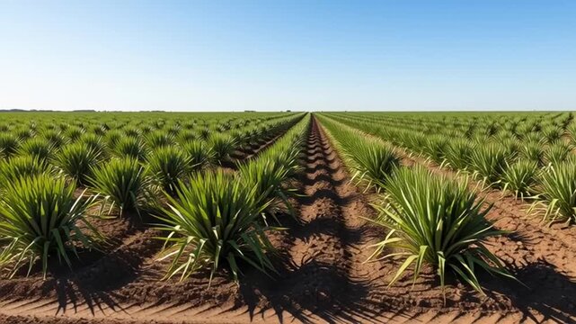 Agricultural agave field landscape with plants.