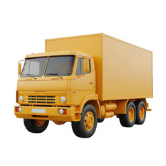 Obraz premium A large yellow truck with a box on the back isolated on transparent background