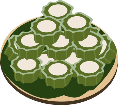 Nona Manis Cake is a traditional market snack. It is round in shape with pandan green on the outside and white coconut milk vla in the middle
