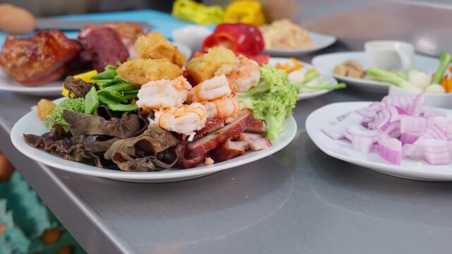 Preparing fresh ingredients for a peruvian chinese chifa meal