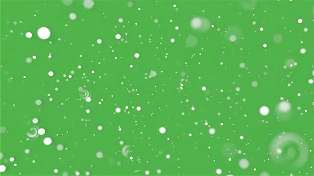 Green Screen Chroma Key background with falling white circles and swirls dots