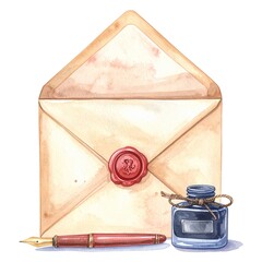 アンティーク調の手紙と封筒の水彩イラスト｜やさしい雰囲気のメッセージ表現
Antique Style Letter and Envelope Watercolor Illustration &ndash; Soft Message Concept
