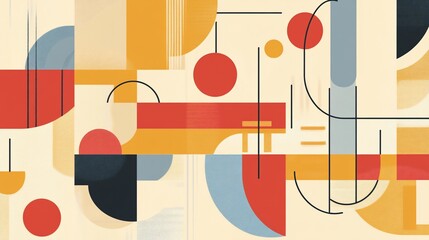 Geometric Abstraction with Circles, Lines, and Rectangles Composition