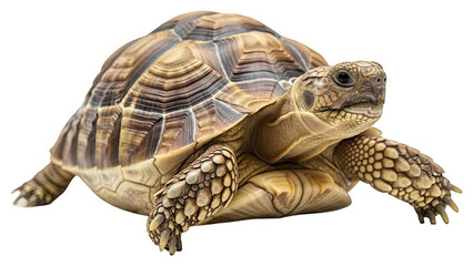 Obraz premium Terrestrial Turtle with Striped Carapace Looking Ahead