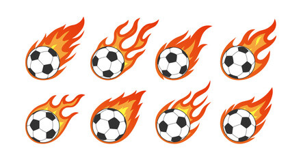 Naklejka premium 燃えるサッカーボールのベクターアイコンセット｜炎・スポーツ・スピード表現