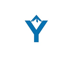A stylized blue "Y" shape with an abstracted aircraft silhouette nested within its upper portion. The background is pure white
