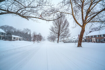 Obraz premium The scenic view of the NewJersey streets and roads during the snowstorm