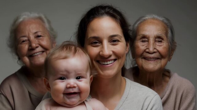 Multi generational Family Smiling and Looking at Camera Stock Video Connectioneering