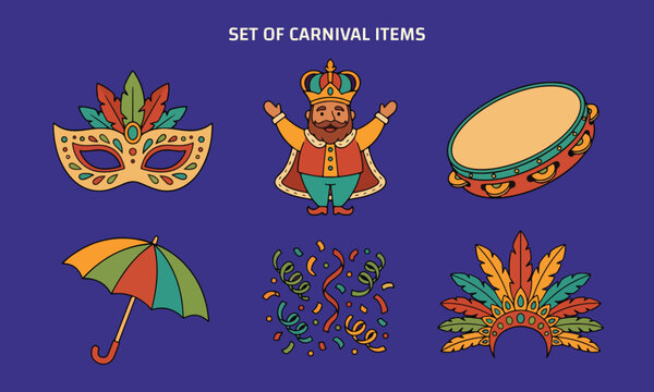 Set of Colorful Brazilian Carnival Elements Illustration for Festive Celebration