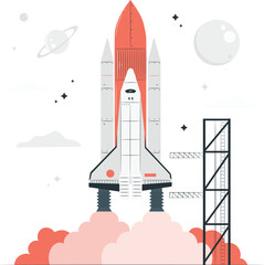 Rocket Launching into Space with Smoke and Stars in the Background Illustration