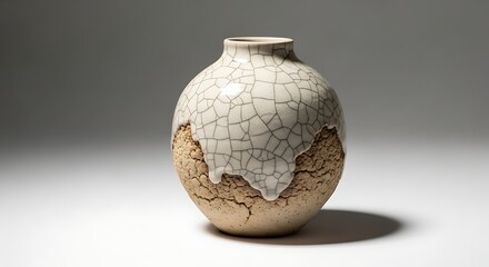 Elegant Wabi-Sabi Ceramic Vase with White Crackle Glaze