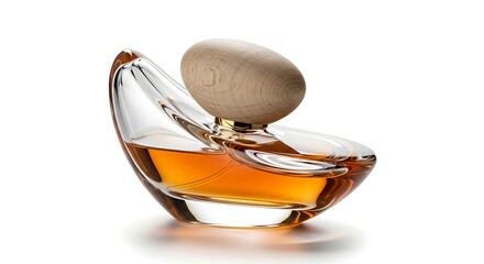 Luxury Perfume Bottle, Amber Liquid, Wooden Cap