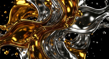 Luxury Gold and Silver Liquid Flow with Bubbles