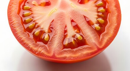 Macro Fresh Red Tomato Slice Isolated on White