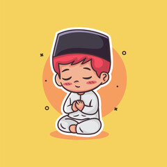 Obraz premium Cute Muslim Boy Praying Illustration with Peaceful Expression