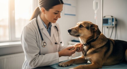 Veterinarian Examining Dog in Clinic Setting.