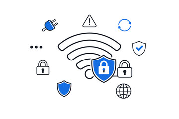 Wi-fi security concept with lock icons and connectivity symbols