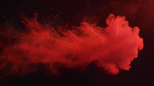 Red Smoke Explosion with Glittering Particles Abstract Festival Background
