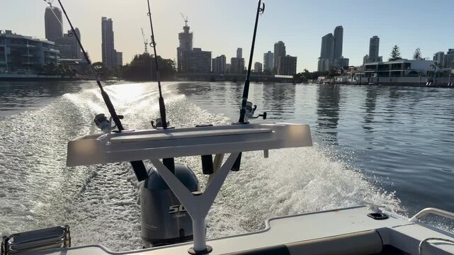 Fast Powerboat Cruising Through Nerang River Canals in Gold Coast