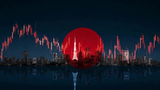 Japan financial growth with city at night  