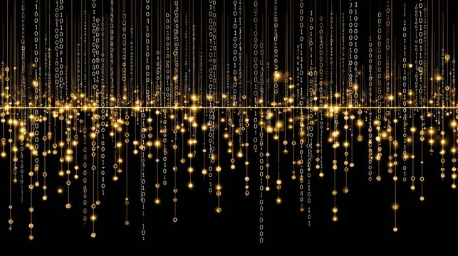 Floating binary 0s and 1s transitioning from messy to organized lines, symbolizing data flow, programming, and digital technology.