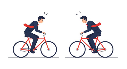 Fototapeta premium Business Competition and Rivalry: Two Opposing Businessmen Riding Bicycles in a Race.