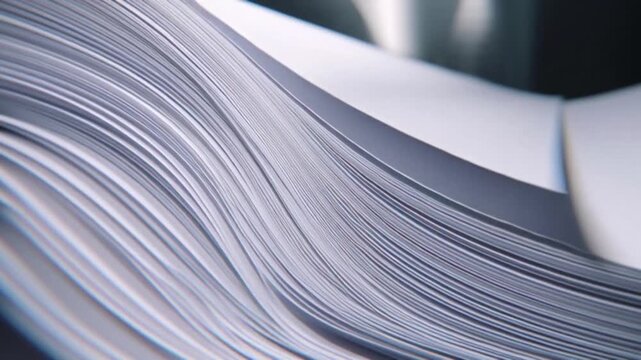 Closeup view of a stack of white paper sheets creating a wavy pattern.