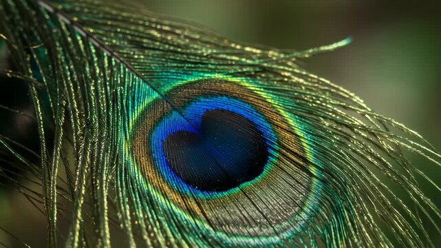 Closeup View of a Vibrant Peacock Feather with Iridescent Eyespot
