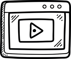 Black Video Player Screen Interface Icon Isolated on White Background