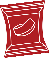 Red Snack Food Packaging Bag Icon Isolated on White Background.