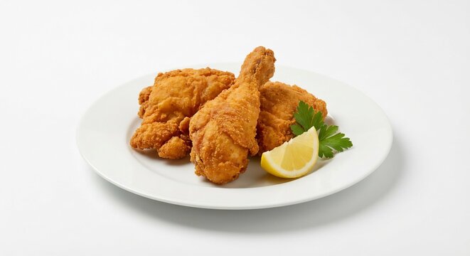 Austrian Backhendl Crispy Fried Chicken Isolated on White Background.