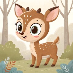 Cute Baby Deer Character Illustration with Big Eyes &ndash; Forest Animal Mascot Design