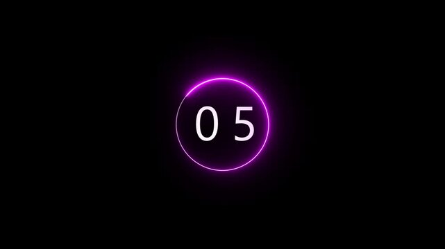 56 Second counting timer animation. Counting timer number with neon circle animation.