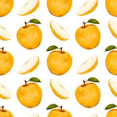 Vivid Watercolor Depiction Of Golden Apple Segments On Warm Seasonal Background With Rustic Charm