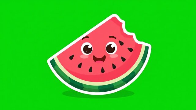 Happy Watermelon Slice With Bite Mark Vector Art Green Screen Background.