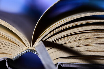 Macro Detail of Open Book Pages and Bookmark
