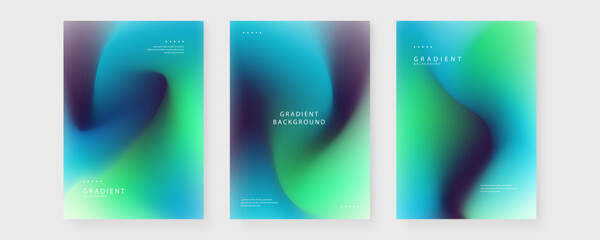 Naklejka premium Three futuristic poster designs with neon green and deep blue liquid transitions and elegant layout