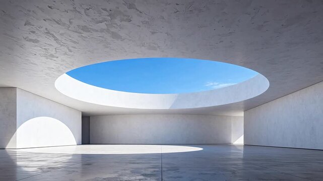 Modern minimalist room with circular skylight