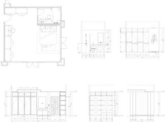 Interior Design Drawing of a Medium Bedroom with Storage Cabinet and En-suite Bathroom