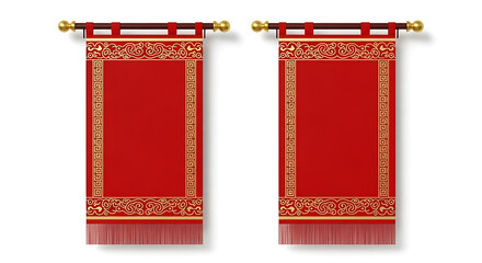 Fototapeta premium Two red banners with gold trim and fringe