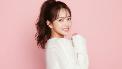 笑顔で振り返る若い女性のナチュラルポートレート