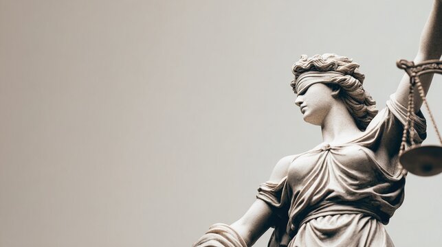 blindfold. The side profile of a justice statue, embodying fairness and classical ideals. event programs, museum guides, designed for cultural heritage projects and event programs.